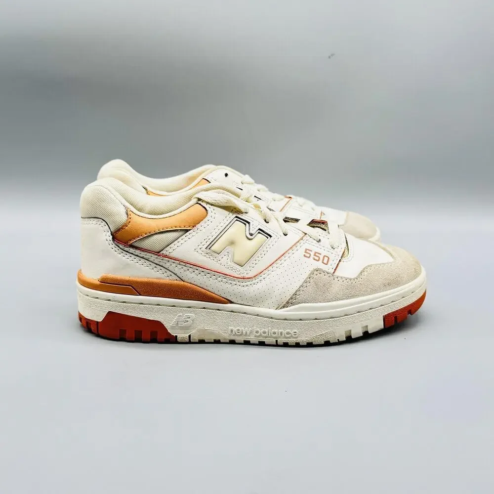 New Balance Shoes Womens 6 White Tan Orange Leather Suede 550 Trainer Sneakers